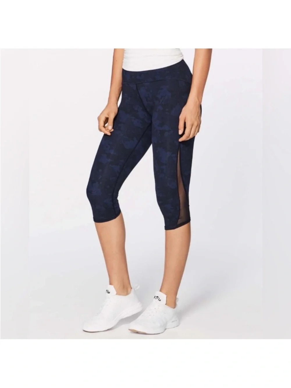Lululemon Train Times Crop 16” Midnight Navy Camo Mesh Panel Leggings Size 6 - Picture 1 of 7